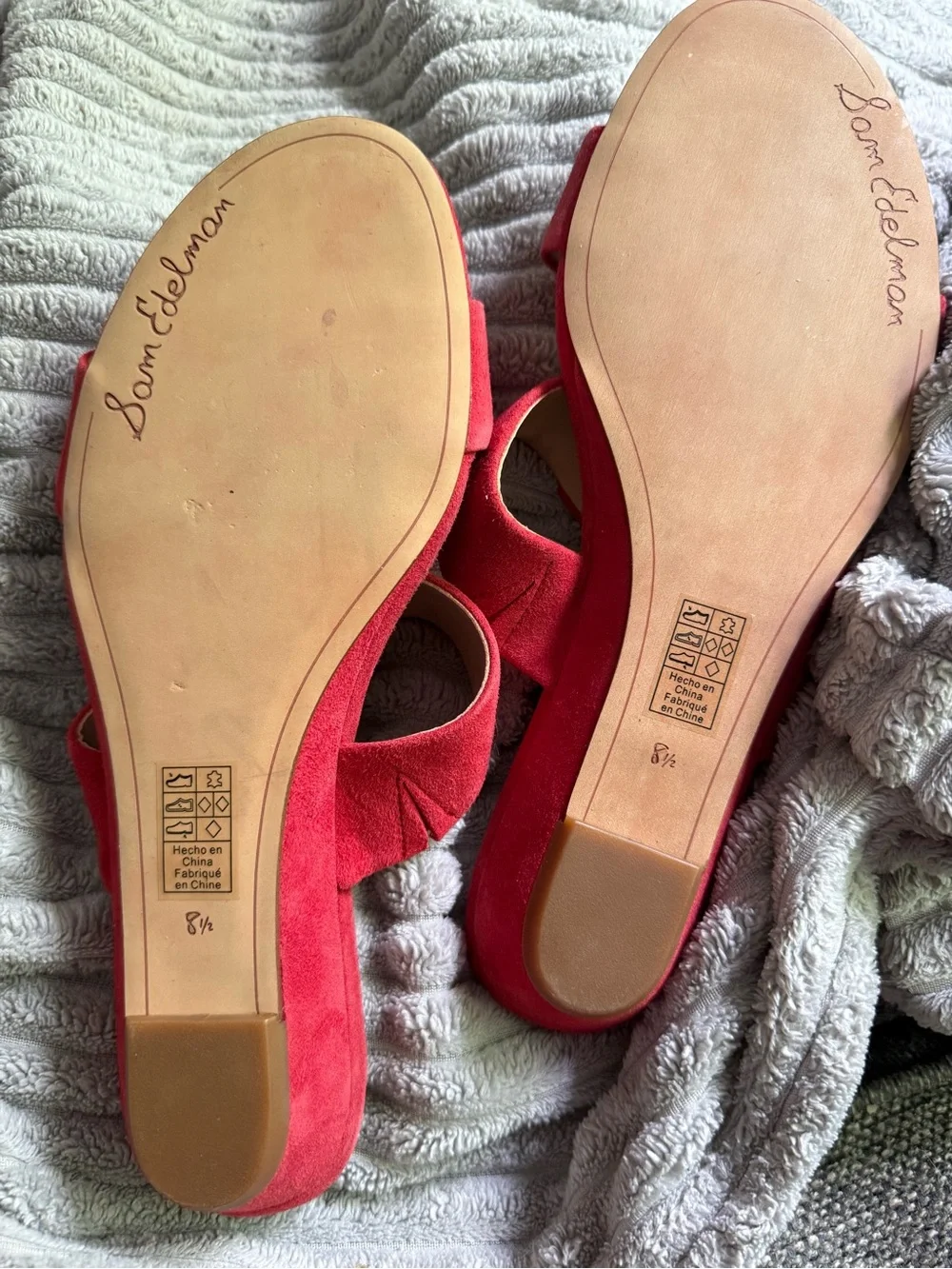 SAM EDELMAN BAY DOUBLE STRAP SLIDE SANDALS - RED SUEDE - SIZE 8.5 - NEW - NO BOX - Picture 4 of 6